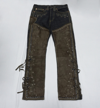 Ralph Lauren RRL Beaded studded suede panel Western Chap Jeans