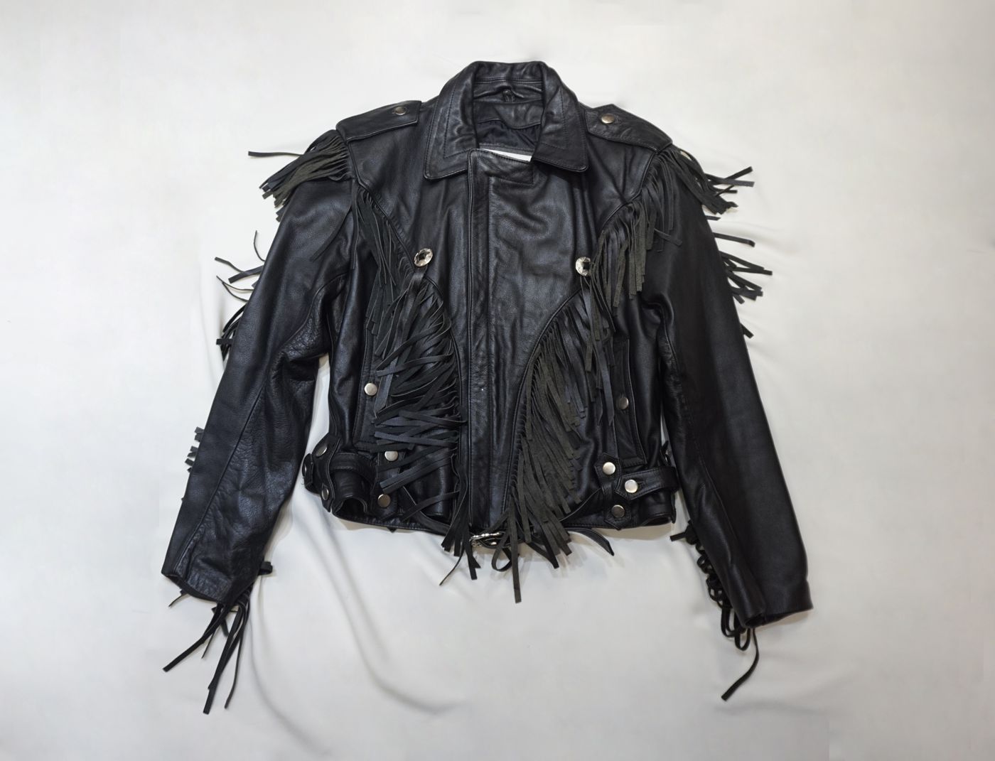 Black fringe biker jacket front