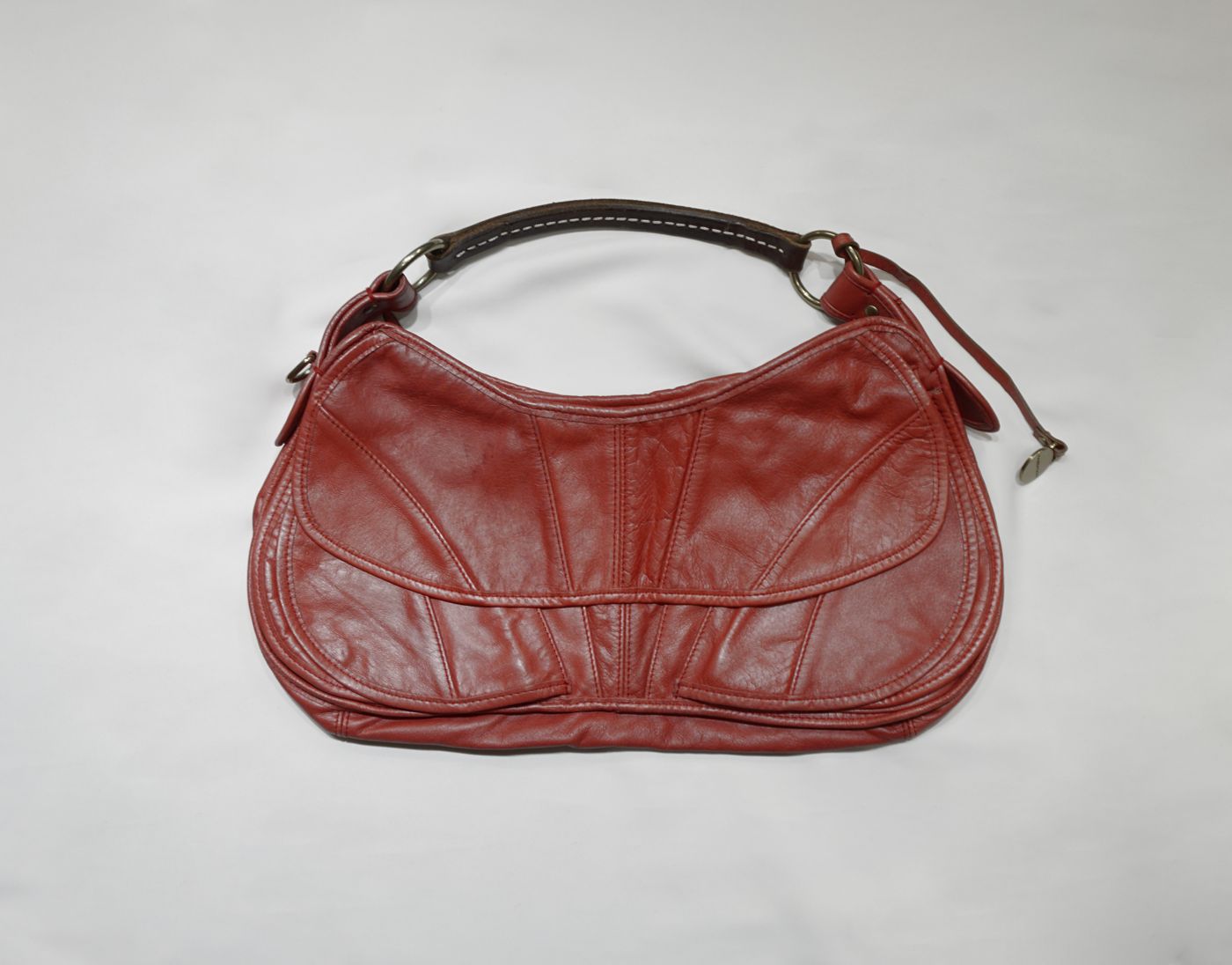 Red leather shoulder bag