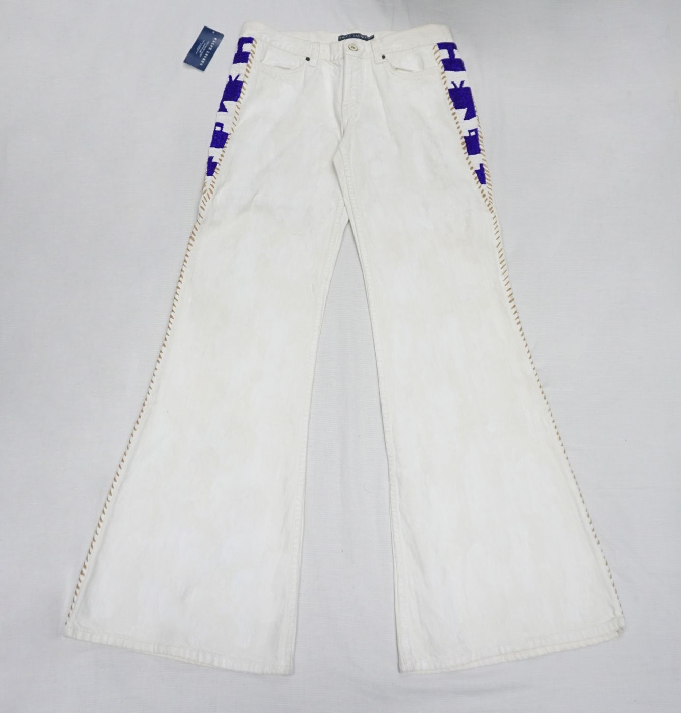 White flared — striped side pocket