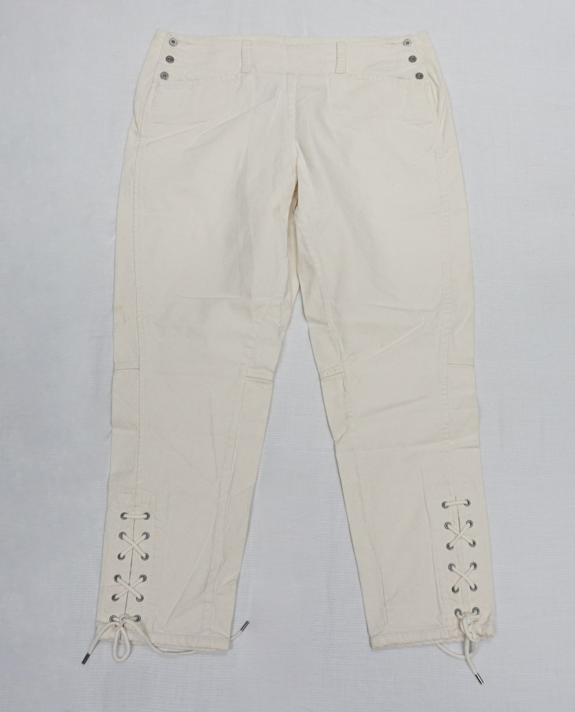 White trousers — lace-up ankle