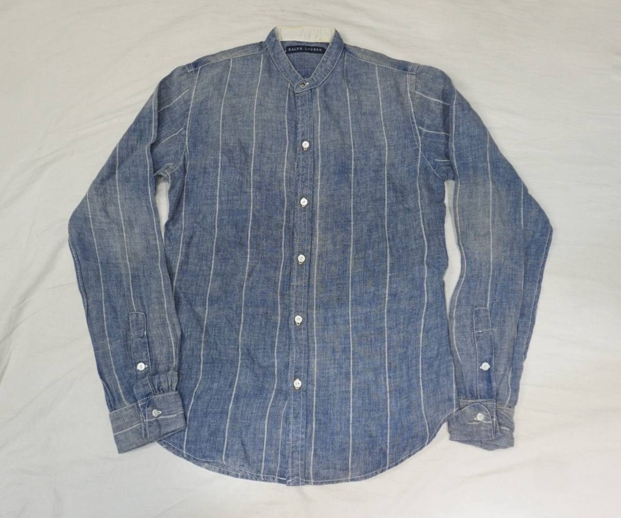 Ralph Lauren band-collar shirt — pinstripe